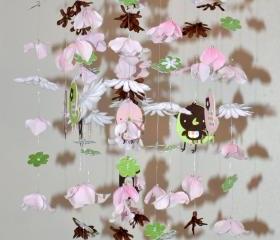 Chicks in Spring (Pink Brown Green White), Nursery Decor, Baby Shower Gift, Chandelier